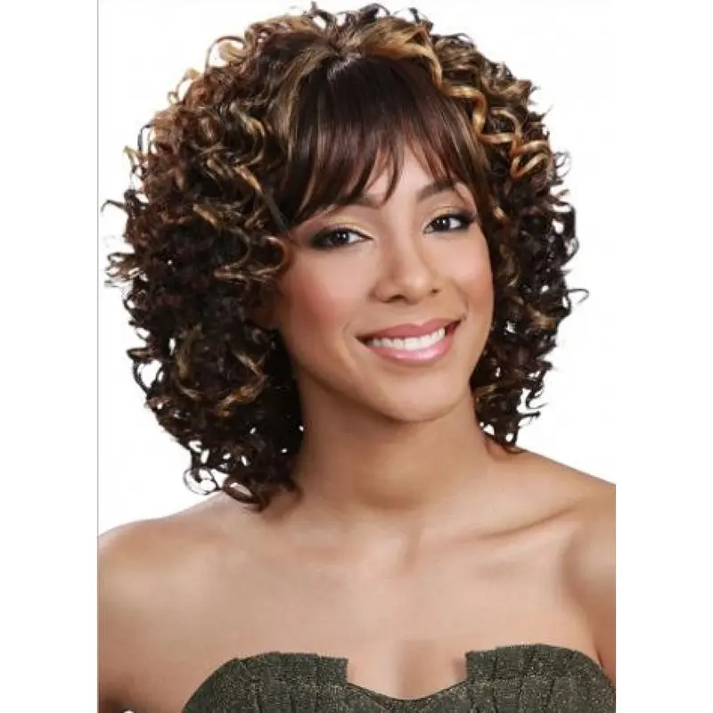 Glamorous Brown Curly Shoulder Length Human Hair Wigs & Half Wigs