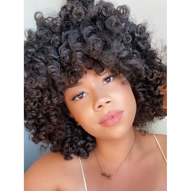 Natural Looking Wigs African American With Bangs 10" Kinky Wigs