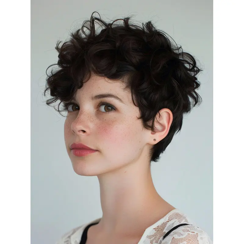 Short Curly Wigs Lace Front Remy Human Hair 6" Boycuts Black Wigs