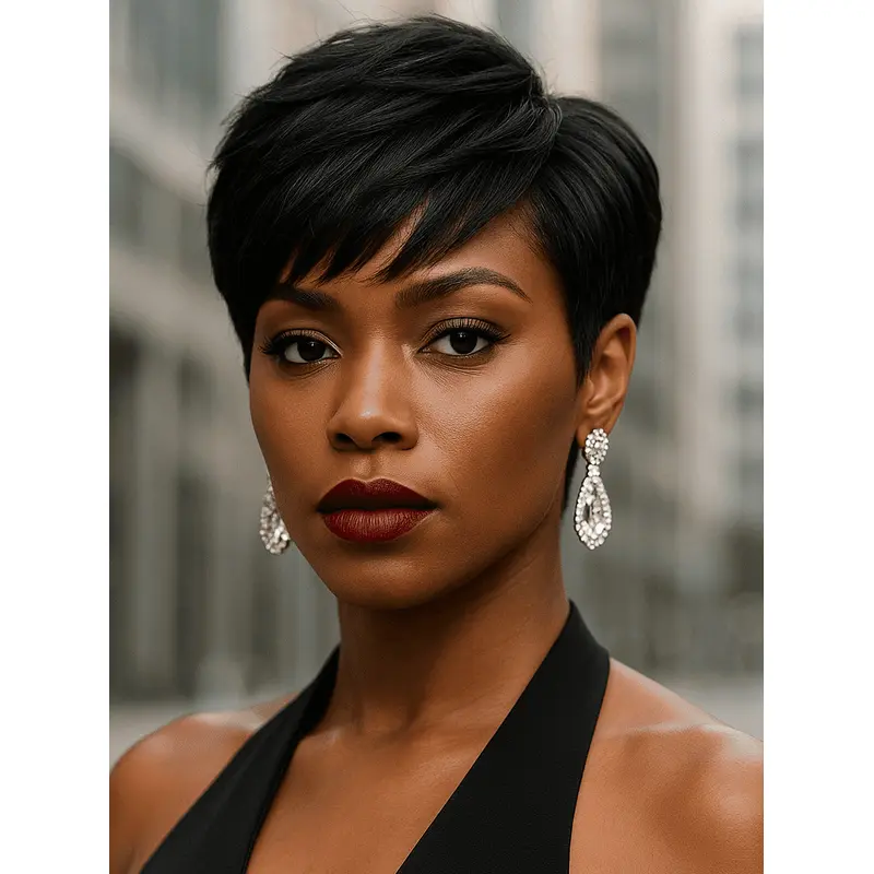 Short Pixie Cut Wigs For African American Straight Remy Human Hair Wigs