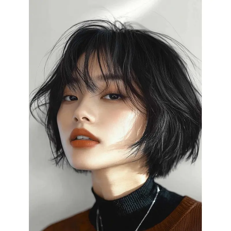 Bob Lace Wigs Straight Black Chin Length Remy Human Hair 10" Wigs
