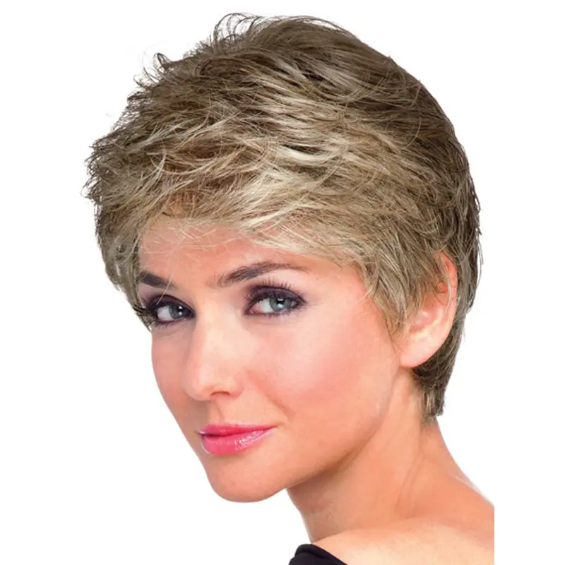 Brown Shining Boycuts Wavy Short Wigs