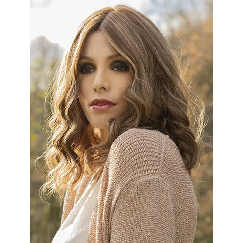 Curly Shoulder Length Blonde 100% Hand-tied 14" Without Bangs Sleek Lace Wigs