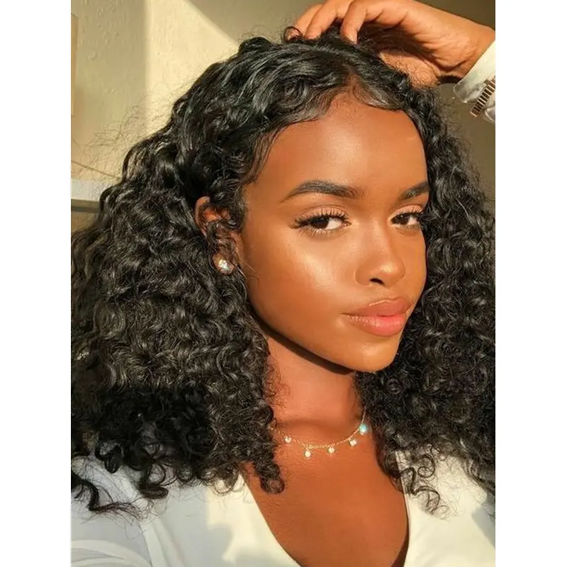 Long Curly Wigs For African American Without Bangs Monofilament 16" Wigs