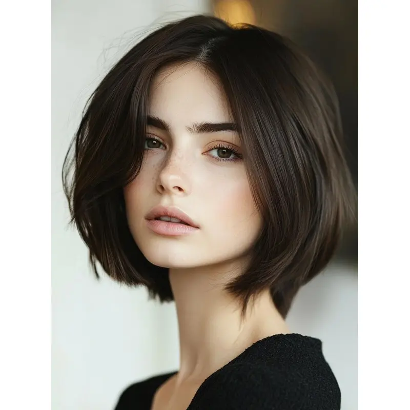 Black Bob Cut Wig 10" Straight Chin Length Monofilament Remy Human Hair Wigs