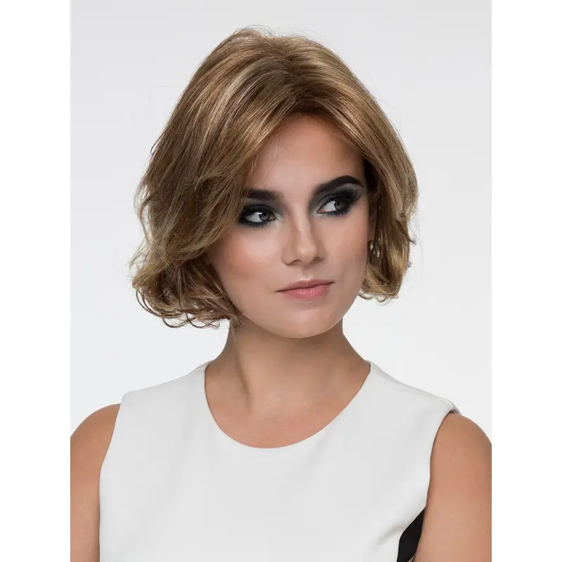 Short Wavy Capless Without Bangs Wigs Synthetic