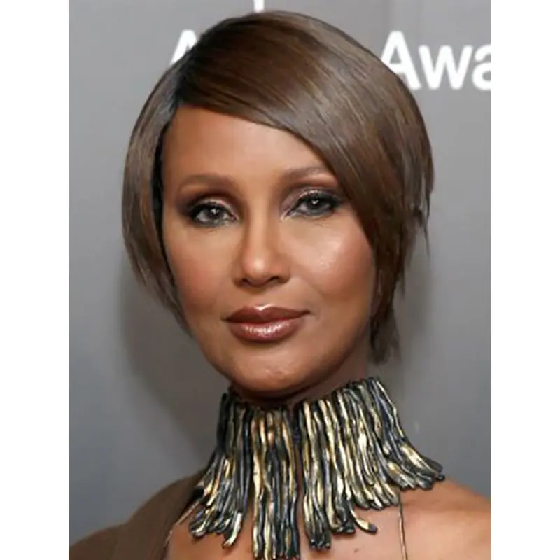 Straight Brown Lace Front Short Bobs Iman Wigs