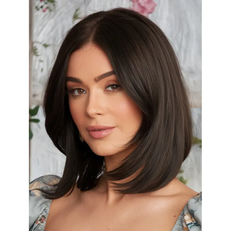Straight Medium Length Wigs Monofilament 12" Black Bobs Wigs