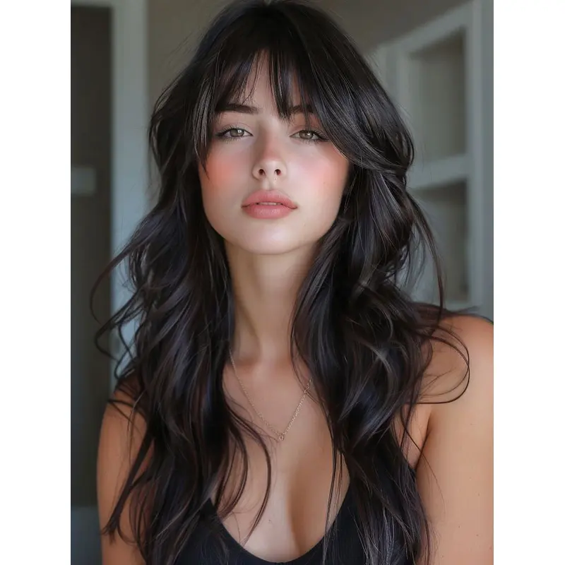 18" Monofilament With Bangs Human Hair Long Wigs