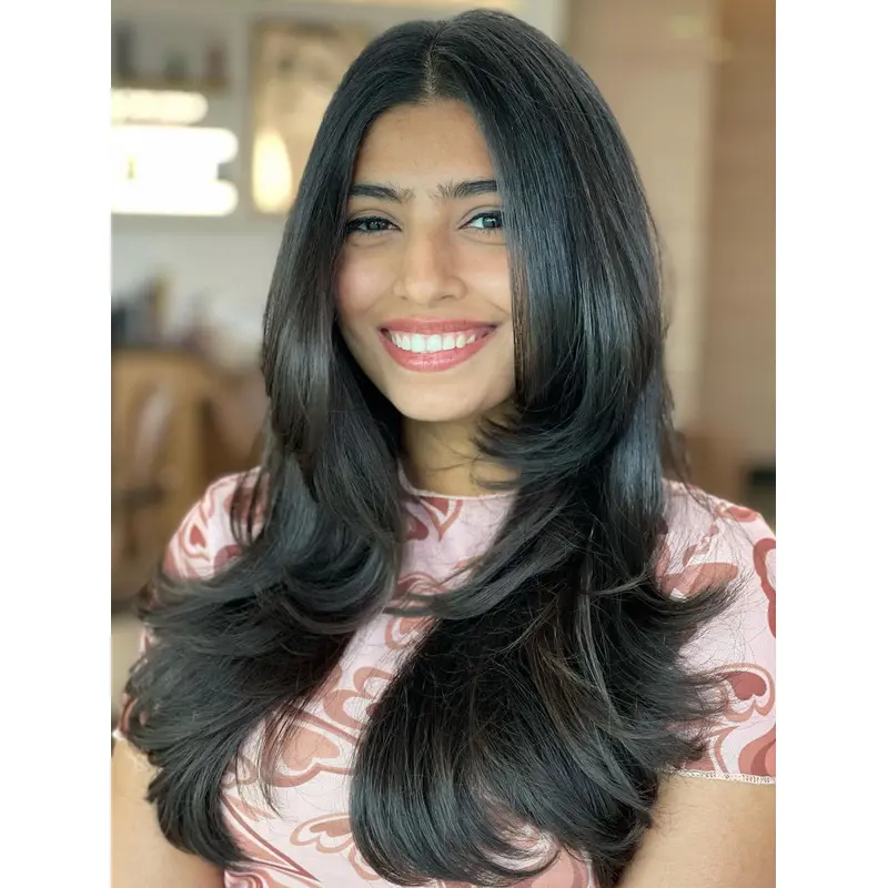 Black Long Wig Wavy Monofilament Layered 20" Wigs