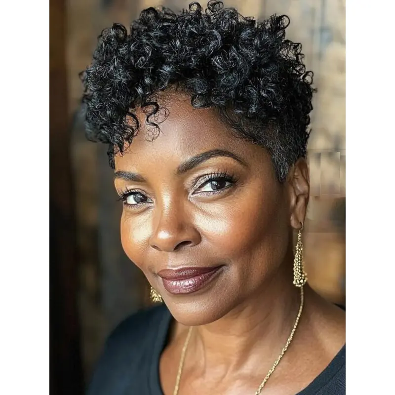 Pixie Cut Human Hair Wigs For African American Boycuts 4" Black Wigs