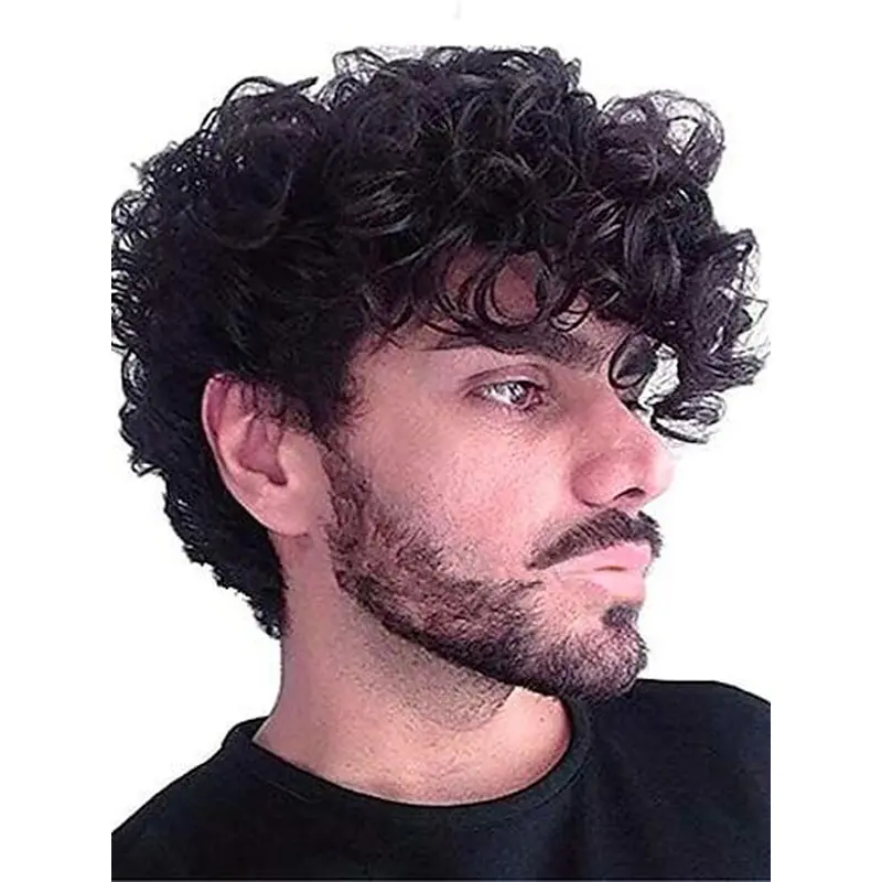 Realistic Male Wigs With Bangs Black 6" Short Wigs