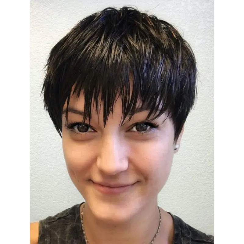 Short Black Wigs Cropped Straight Synthetic Lace Front Wig Short Pixie Wigs