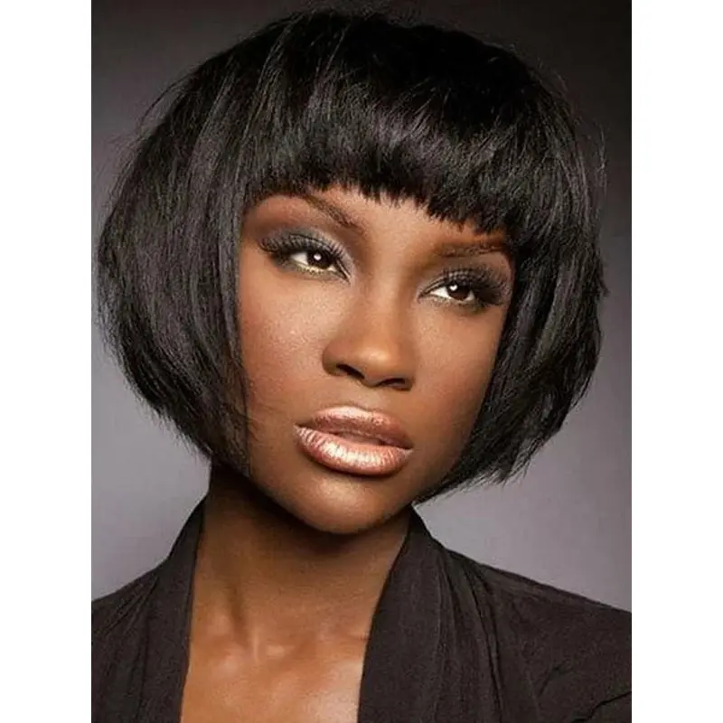 Short Bob Wigs For African American Lace Front 8" Black Wigs