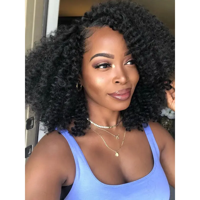 African Human Hair Wigs 14" Monofilament Black Wigs
