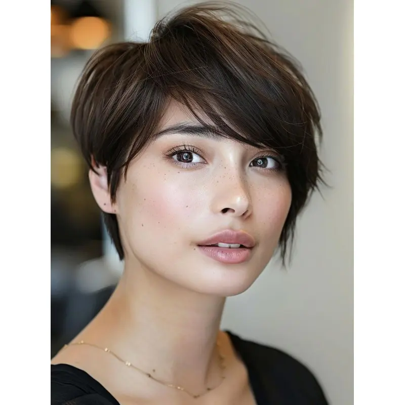 Black Short Wig 6" Straight Layered Wigs