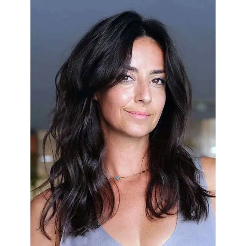 Long Black Wig Wavy Without Bangs Wig Synthetic Ceter Part Wigs Long Hair