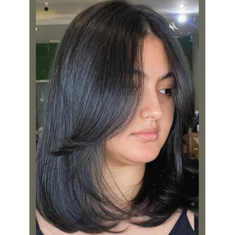 Medium Length Black Human Hair Wigs Monofilament 12" Straight Layered Wigs