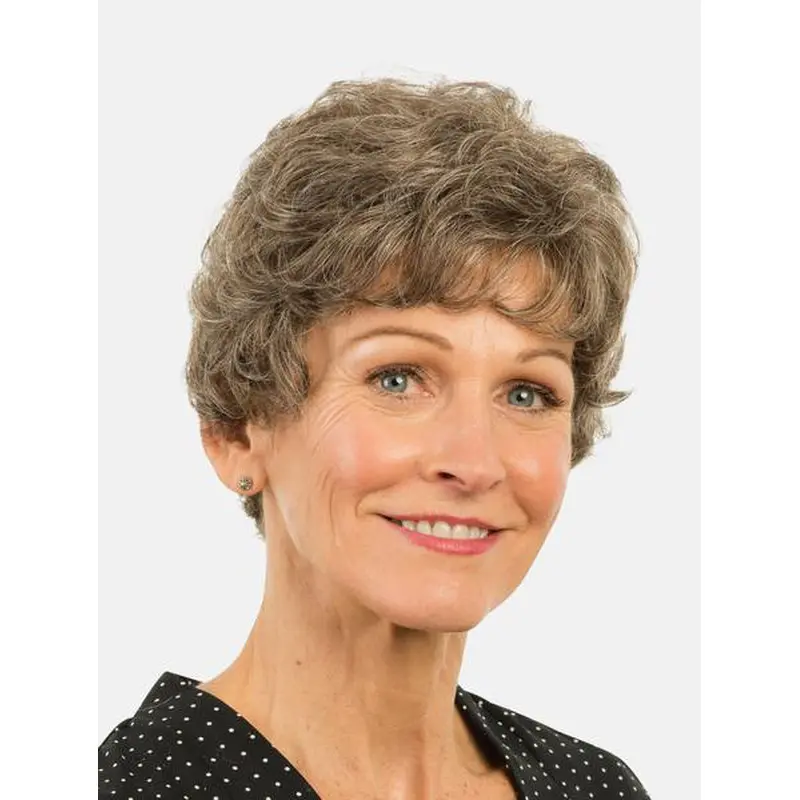 Short Monofilament Layered Brown 8" Curly Synthetic Wigs