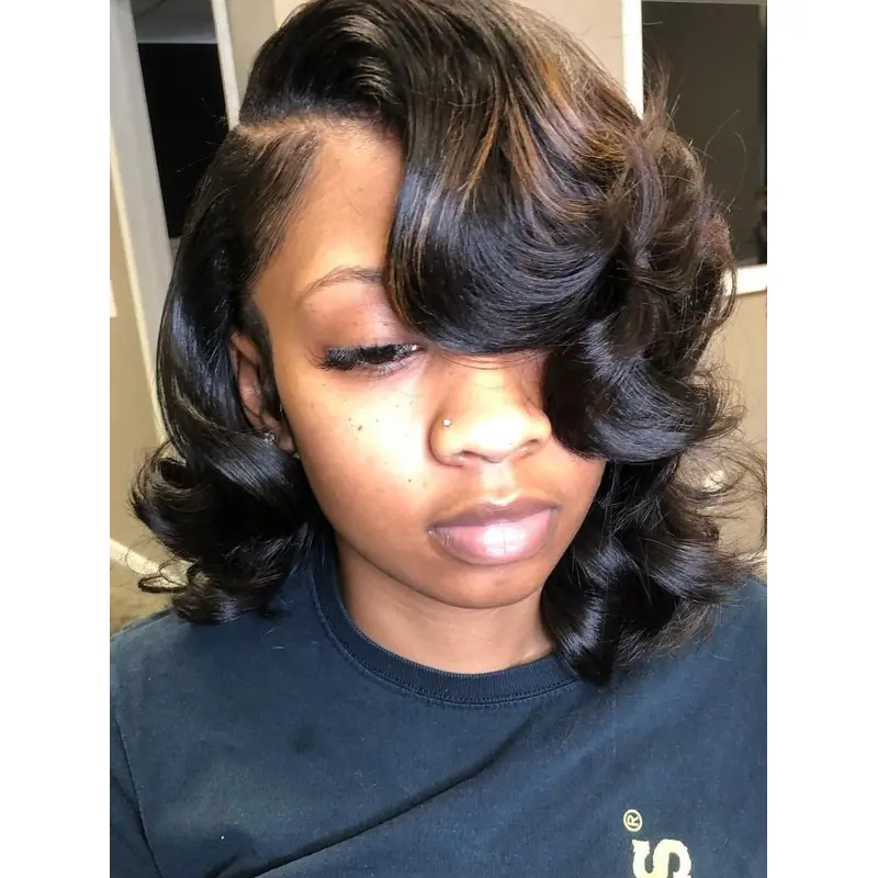African Human Hair Wigs Wavy Shoulder Length Layered Wigs