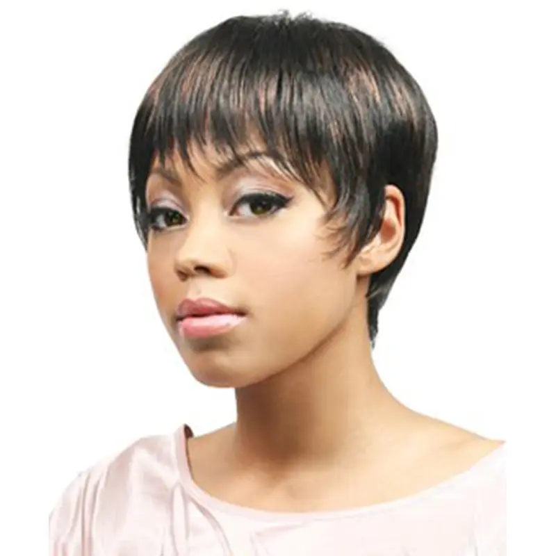 Designed Brown Straight Cropped African American Wigs