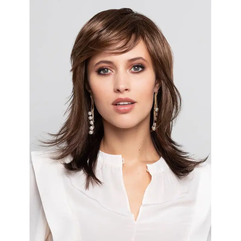 Monofilament Straight 14" Brown Without Bangs Synthetic Top Medium Wigs