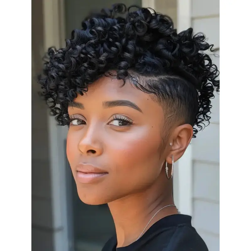 Short Human Hair Wigs For African American Monofilament 4" Curly Wigs