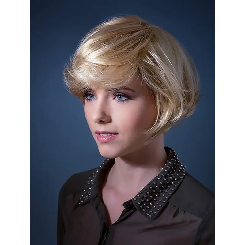 Wavy Blonde Bobs 8" Monofilament Remy Human Hair Short Hair Wigs