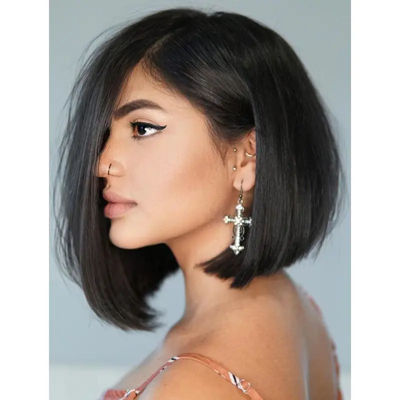 Black Bob Wig Synthetic Wigs Lace Front Bobs Perfect Straight Wigs