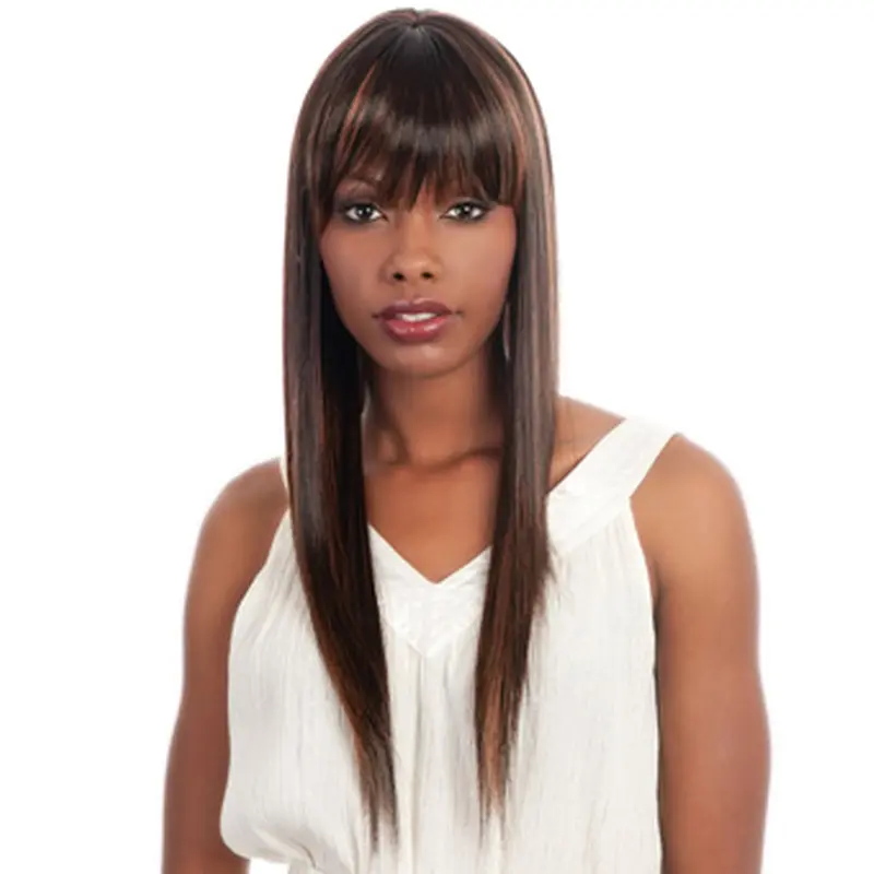 Brown Straight Long African American Wigs