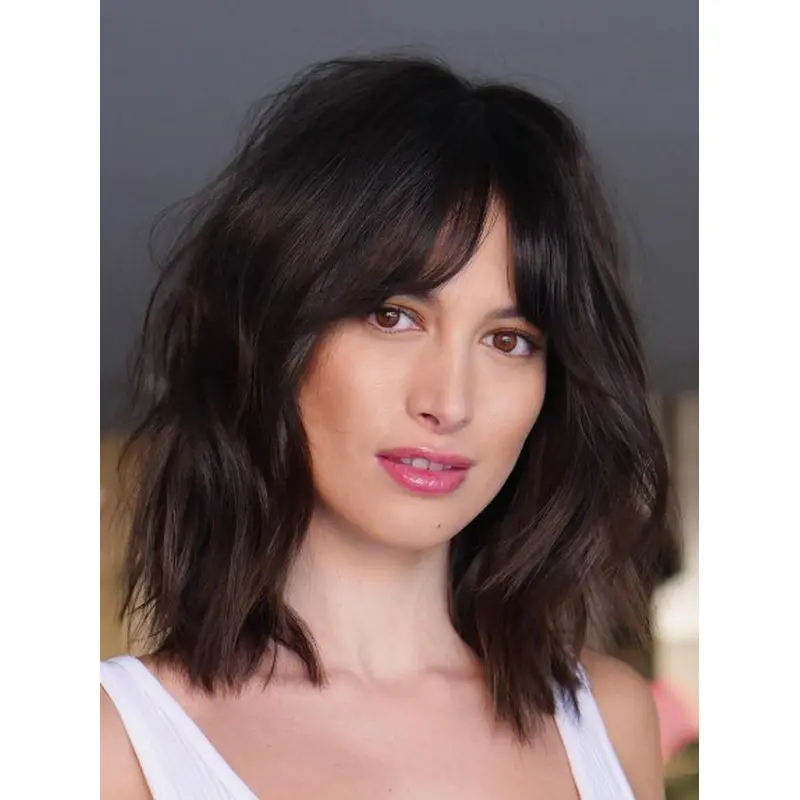 Lace Front Wigs Medium Wavy Layered 12" Black Wigs