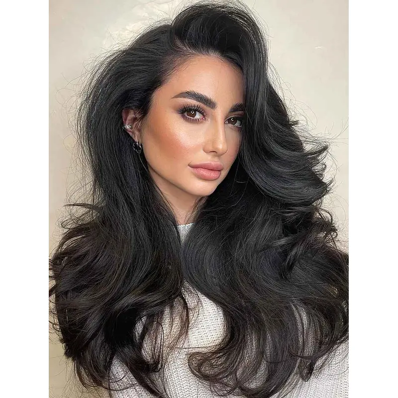 Long Black Wig Wavy Lace Wig Synthetic Layered Best Long Wigs