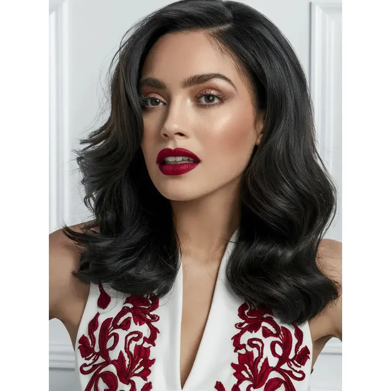 Black Long Wigs Wavy Monofilament Layered 16" Wigs