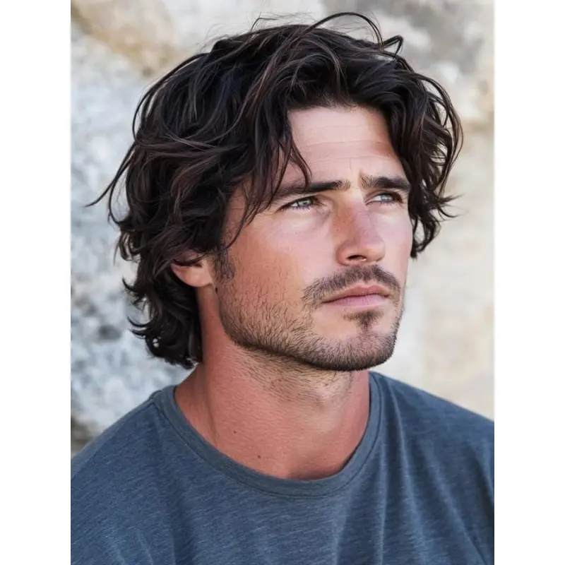 Hair Wigs For Men Wavy Chin Length 10" Black Synthetic Wigs