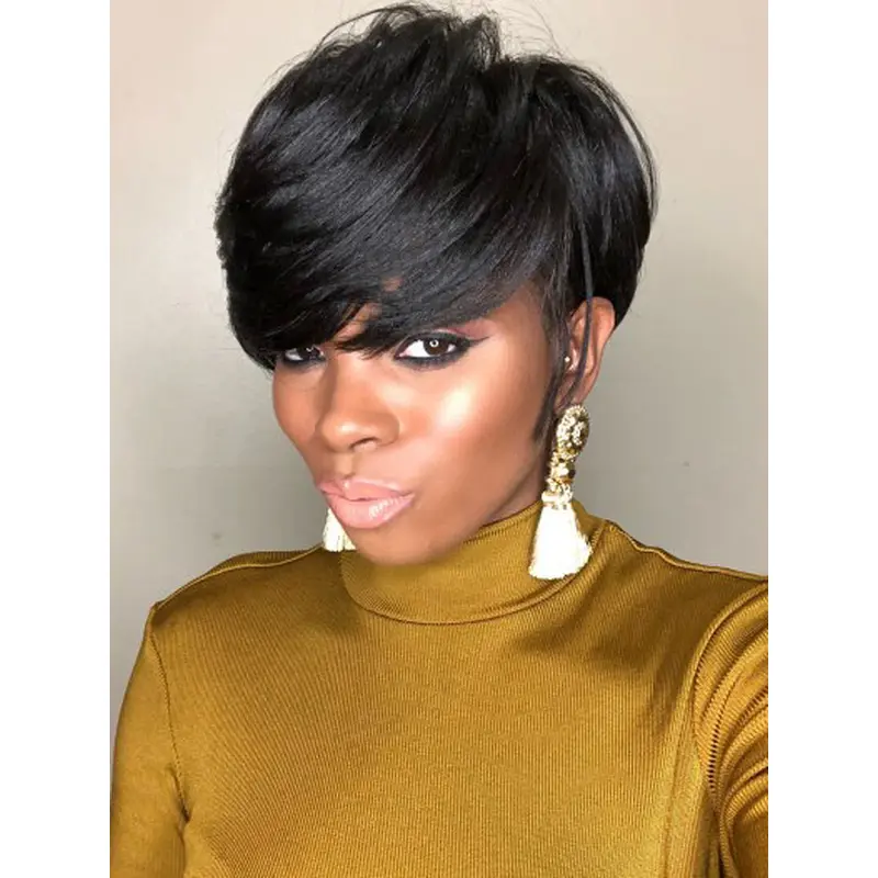 Online Wigs For African American 4" Straight Remy Human Hair Wigs