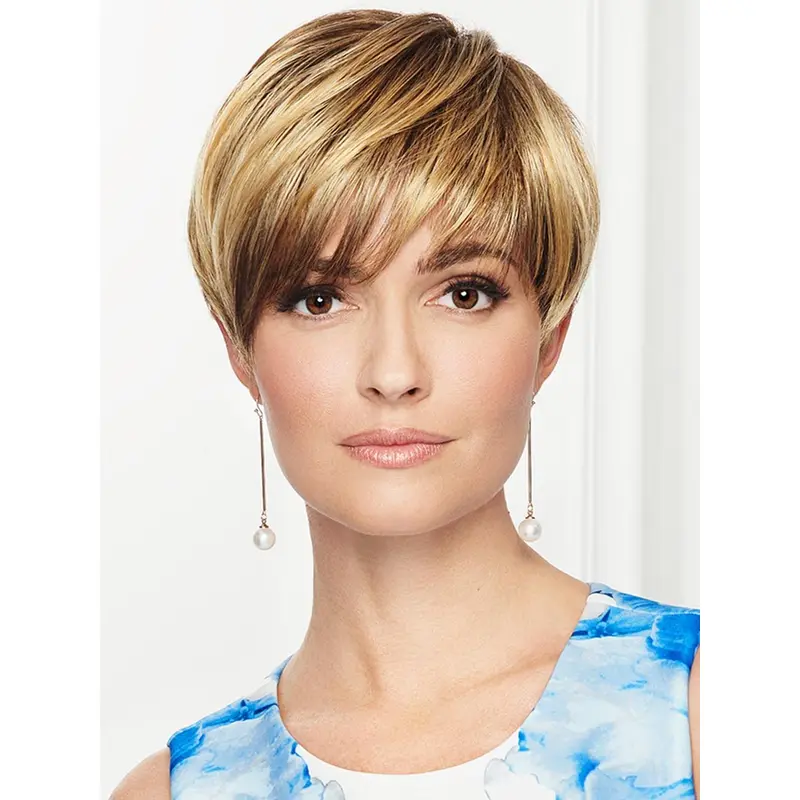 Straight Blonde Layered 4" Synthetic Capless Wigs