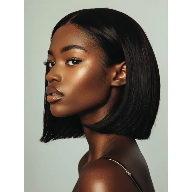 Wigs For African American 12" Remy Human Hair Straight Wigs
