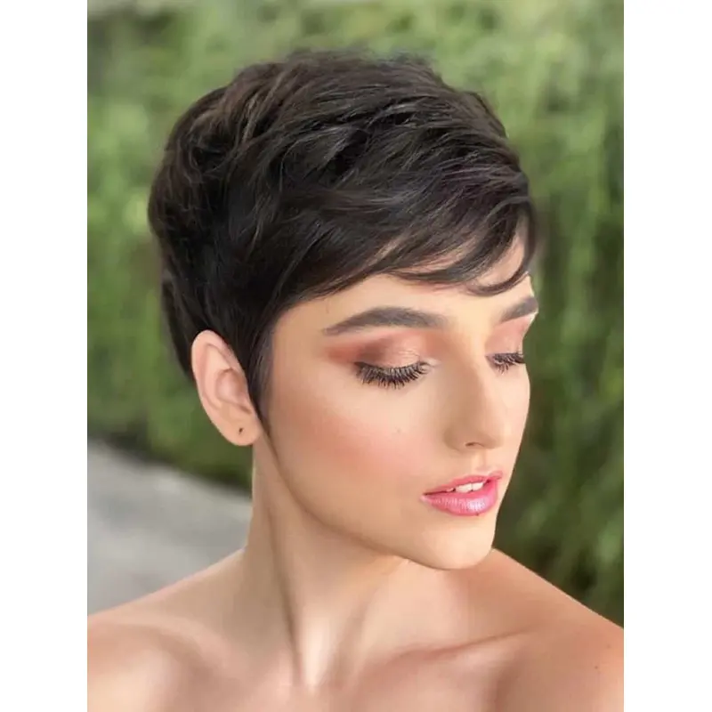 Black Short Wigs Perfect Synthetic Boycuts Lace Wig Wavy Very Short Wigs Pixie Wigs