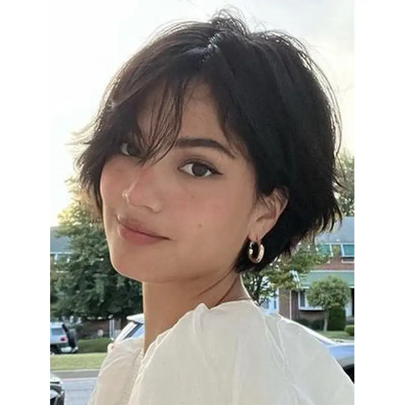 Black Wig Short Lace Front Layered 8" Wigs