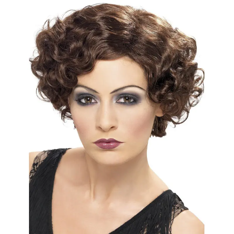 Synthetic 8" Curly Short Brown Bob Wigs For Women