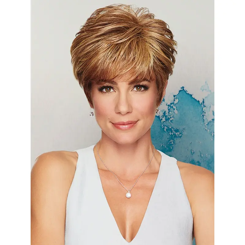 Cropped Brown With Bangs Okay Google Synthetic Wigs