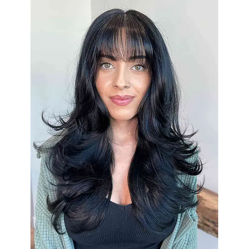 Long Black Wig Lace Front Layered Wigs Synthetic Wavy Wigs