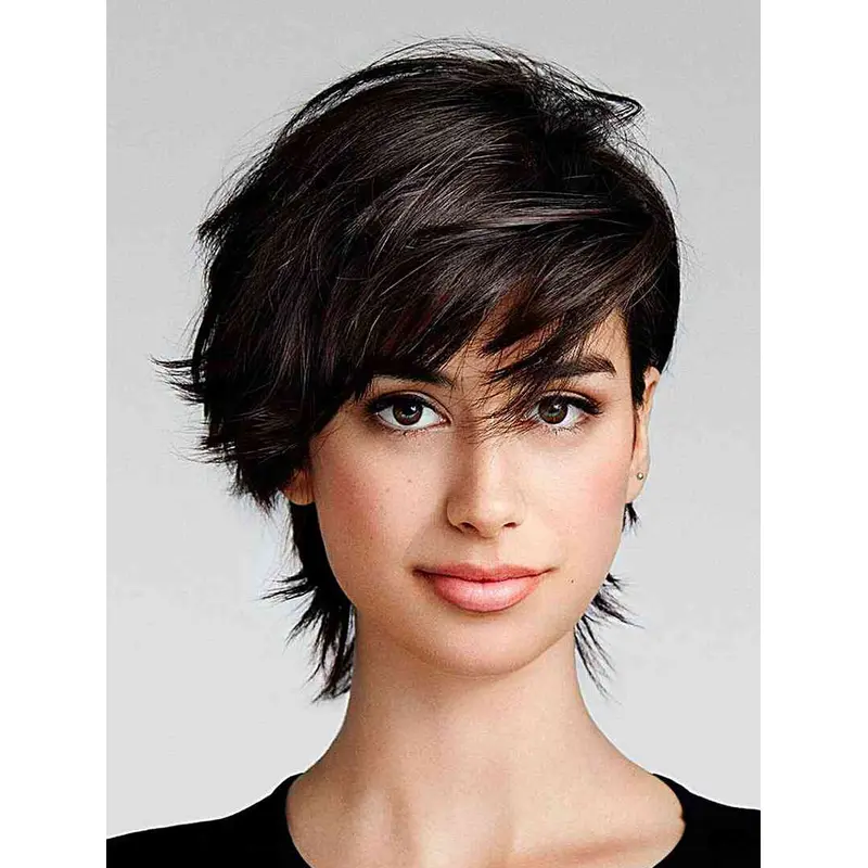 Short Black Wigs Wavy Boycuts Cropped Short Wigs For Women Short Pixie Wigs