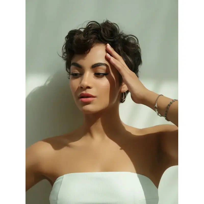 Short Wavy Wigs Remy Human Hair Bobs Black 6" Lace Front Wigs