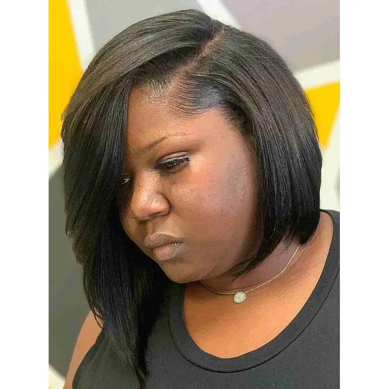 Wigs Human Hair African American Without Bangs 10" Straight Wigs