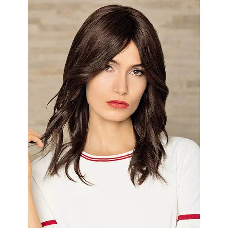 Brown Without Bangs Remy Human Hair 14" Wavy Womans Wigs Medium
