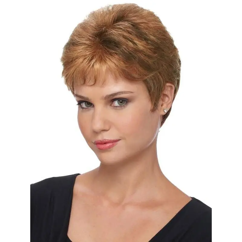 Straight Brown Boycuts 4" Synthetic Capless Wigs