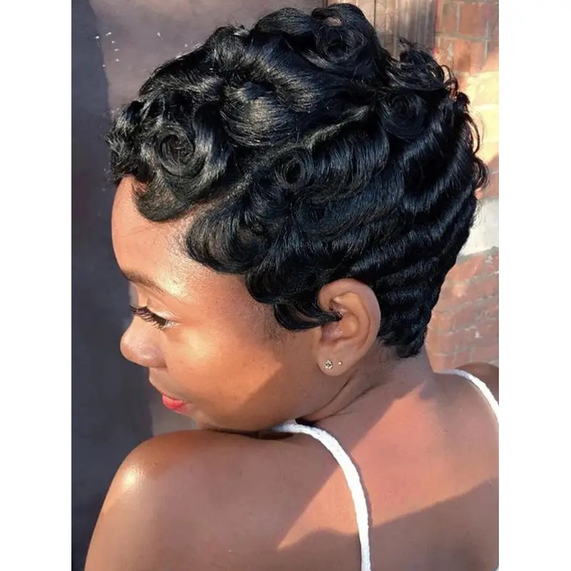 African American Short Hairstyles Wigs Synthetic Curly Boycuts Wigs