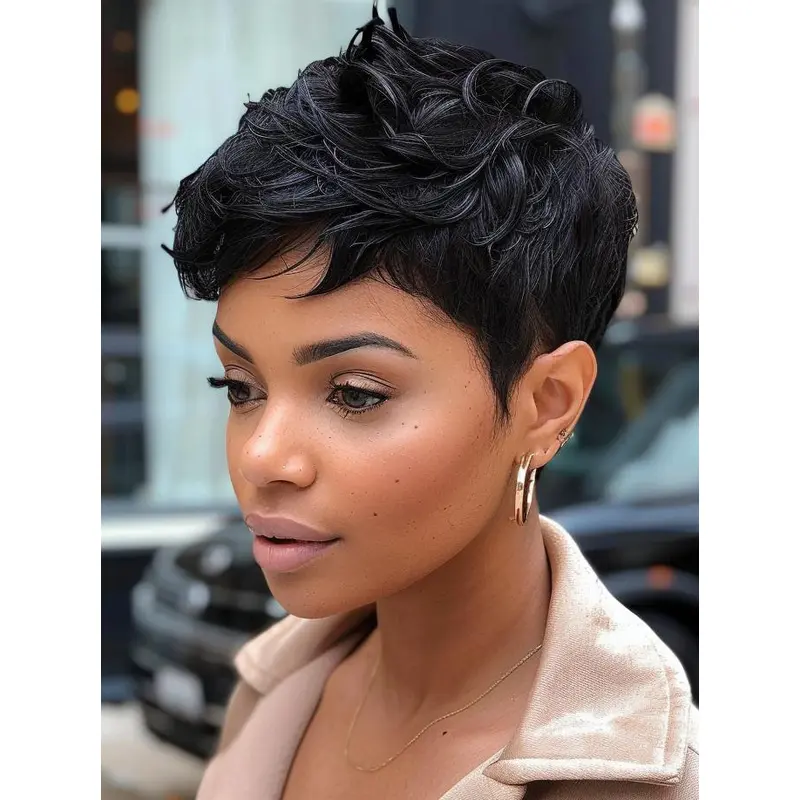 Natural Looking Short Wigs For African American 4" Boycuts Monofilament Wigs