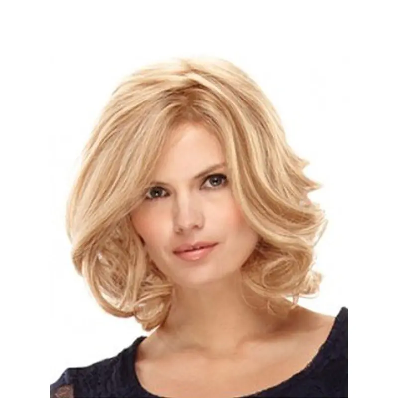 Incredible Blonde Wavy Shoulder Length Wigs For Cancer
